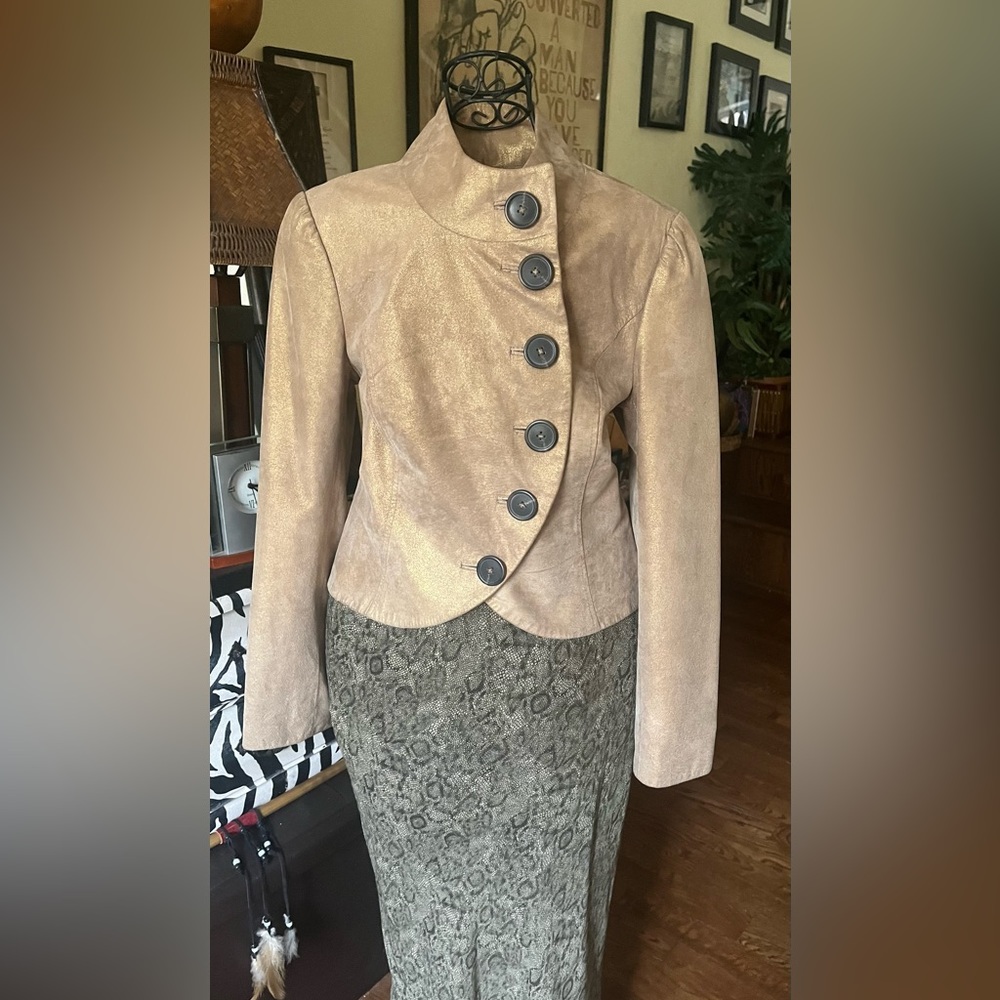 Lulu & Veronica Burnished Gold Metallic Leather Cropped Jacket Small
